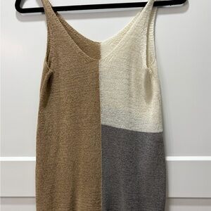 Chic Colorblock Closet Staple Comfy Chic Knit Tank Top V-Neck Beige White Gray